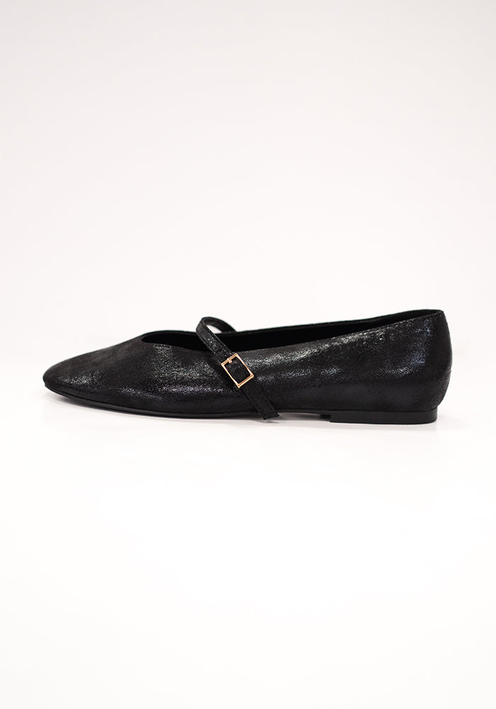 Black Metallic Ballet Pump