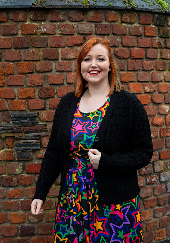 Third angle of Black Moss Stitch Cardigan