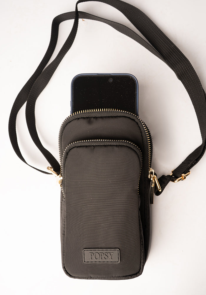 Sixth angle of Black Phone Pocket Bag, a classic black phone pocket bag is the must-have accessory in every woman&