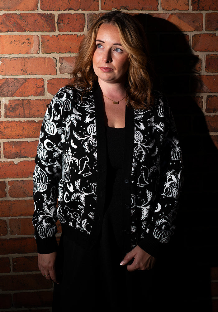 Black Pumpkins &amp; Cats Knit Cardigan