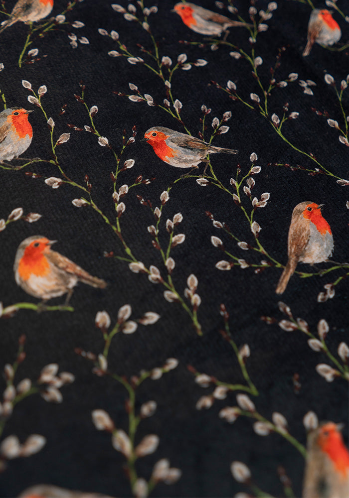 Black Robin Print Hand Towel