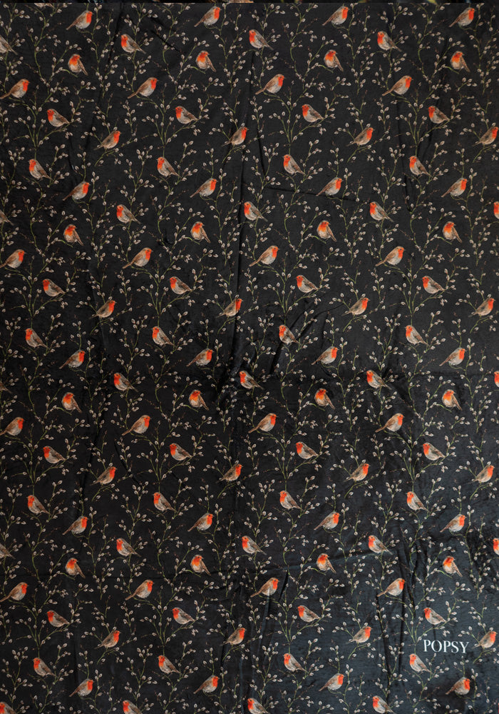 Black Robin Print Plush Throw Blanket (Pop-Under)