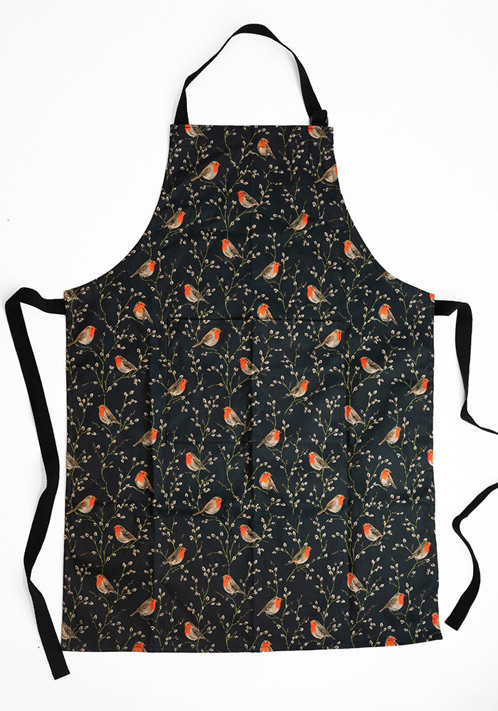Black Robins Print Apron