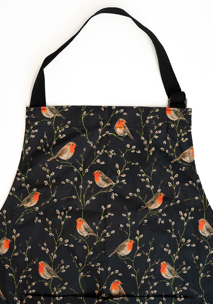 Black Robins Print Apron