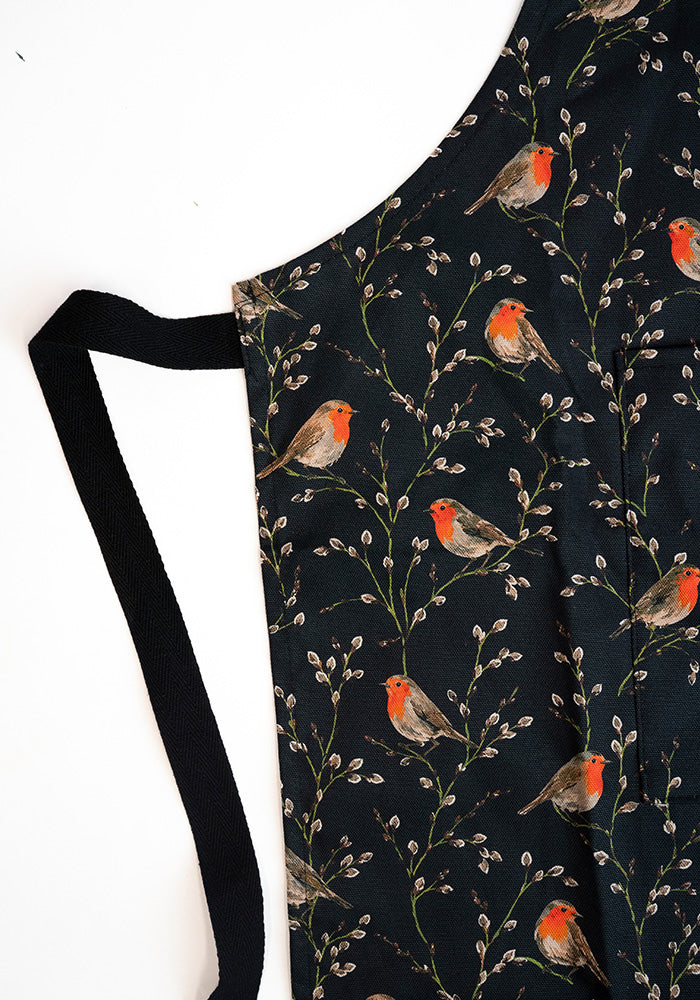 Black Robins Print Apron