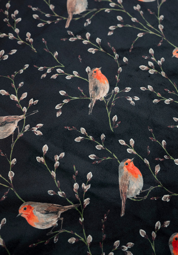 Black Robins Print Cushion Cover