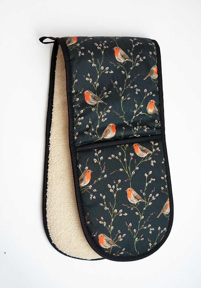Black Robins Print Oven Glove
