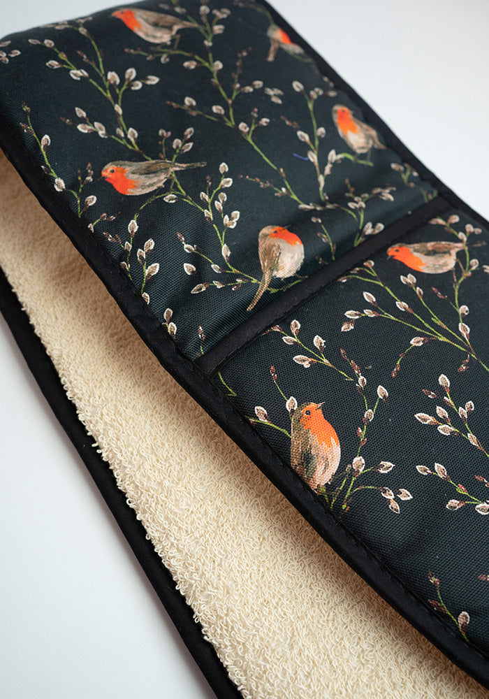 Black Robins Print Oven Glove