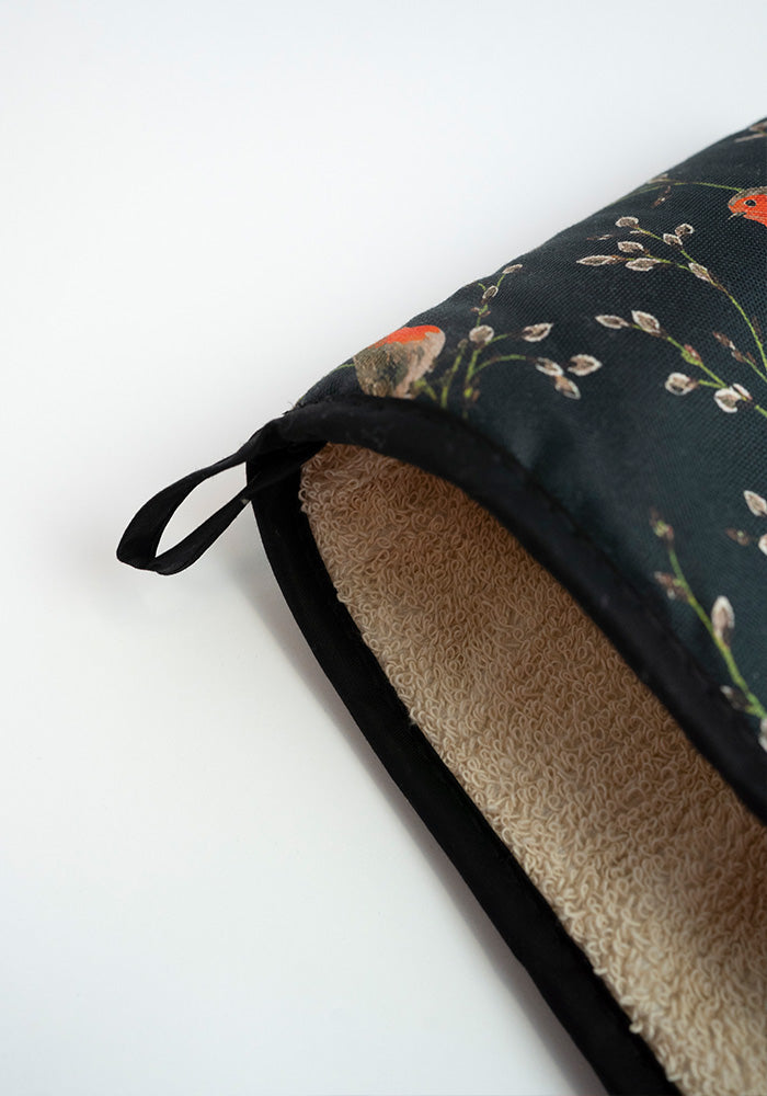 Black Robins Print Oven Glove