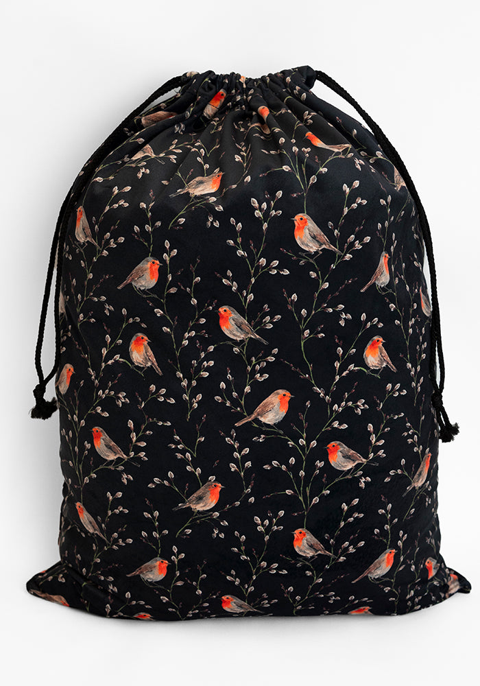 Black Robins Print Present Sack