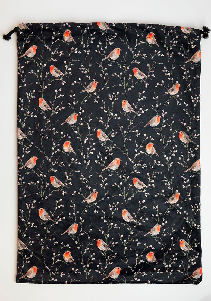 Black Robins Print Present Sack