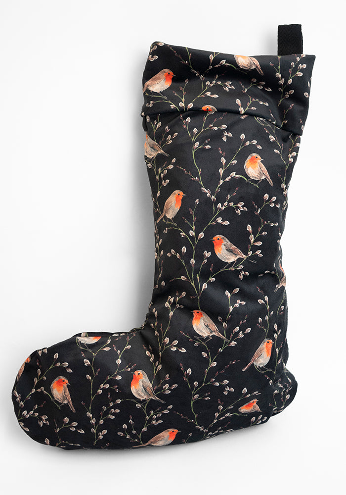 Black Robins Print Stocking
