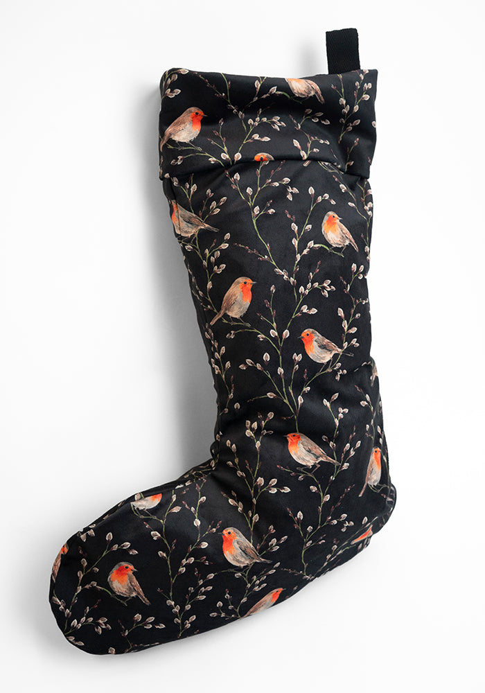Black Robins Print Stocking