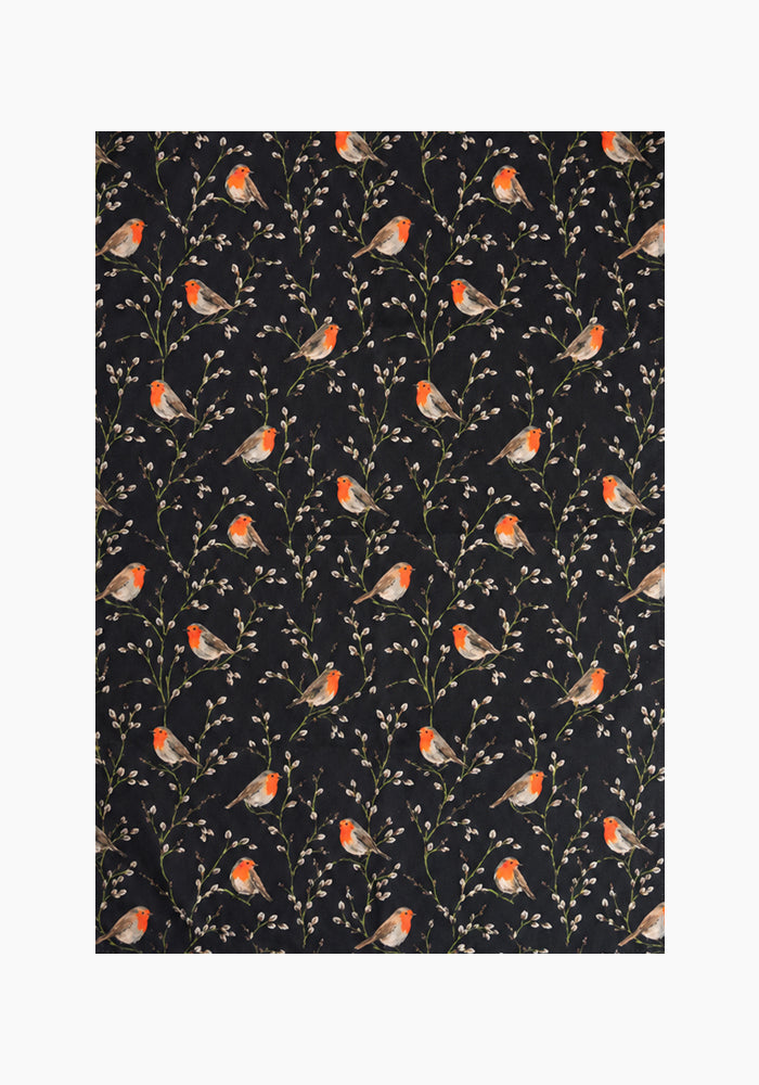 Black Robins Print Tea Towel