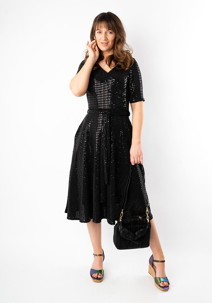 Seventh angle of Candescent Black Sequin Swing Dress