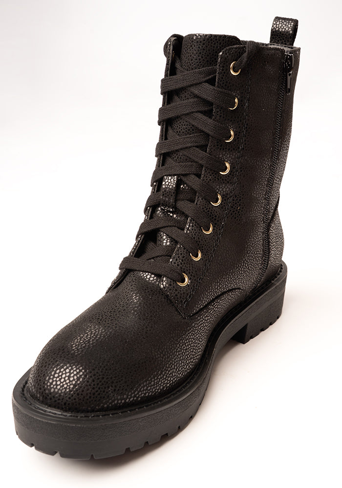 Black Shimmer Lace Up Boot