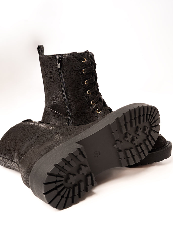 Black Shimmer Lace Up Boot