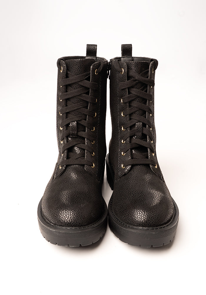Black Shimmer Lace Up Boot