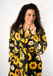 Black Sunflower Print Dressing Gown