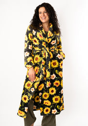 Black Sunflower Print Dressing Gown