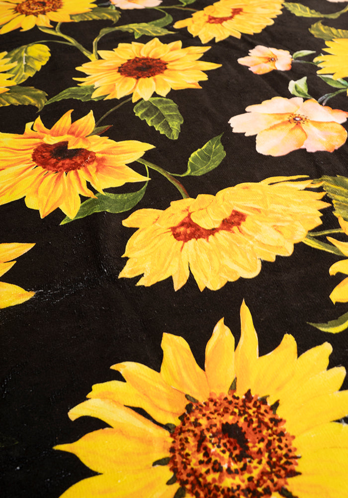 Black Sunflower Print Jumbo Bath Sheet