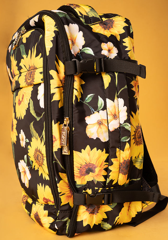Seventh angle of Black Sunflower Print Cabin Bag, a stylish cabin bag with a bold floral sunflower pattern.