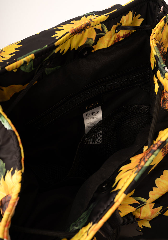 Black Sunflower Print Drawstring Rucksack