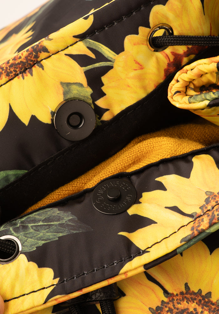 Sixth angle of Black Sunflower Print Drawstring Rucksack