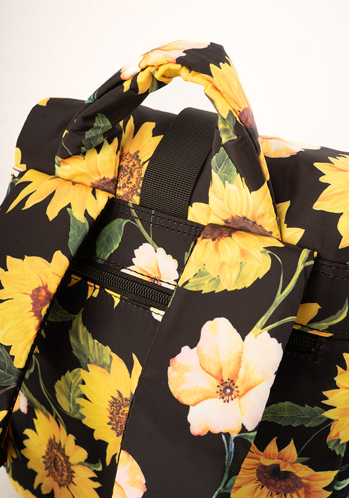 Black Sunflower Print Drawstring Rucksack
