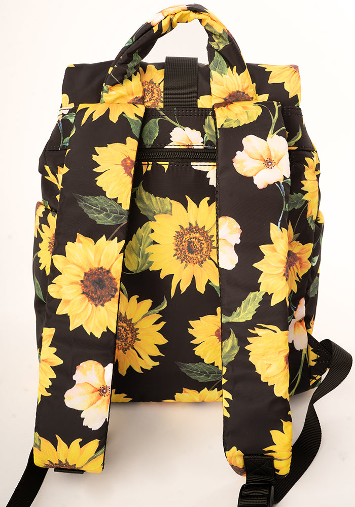 Fourth angle of Black Sunflower Print Drawstring Rucksack