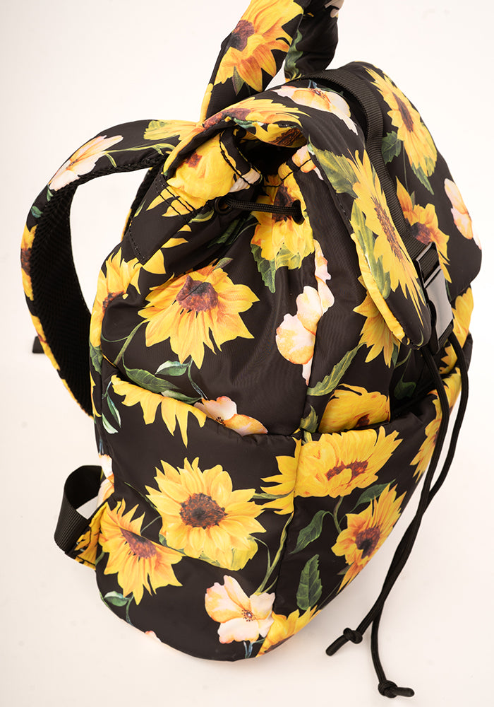 Third angle of Black Sunflower Print Drawstring Rucksack