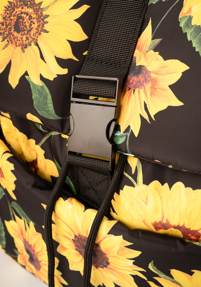 Black Sunflower Print Drawstring Rucksack