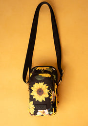 Black Sunflower Print Phone Pocket Bag