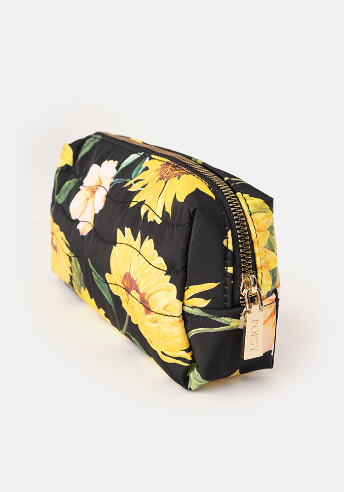 Front view of Black Sunflower Print Popsy Pencil Case