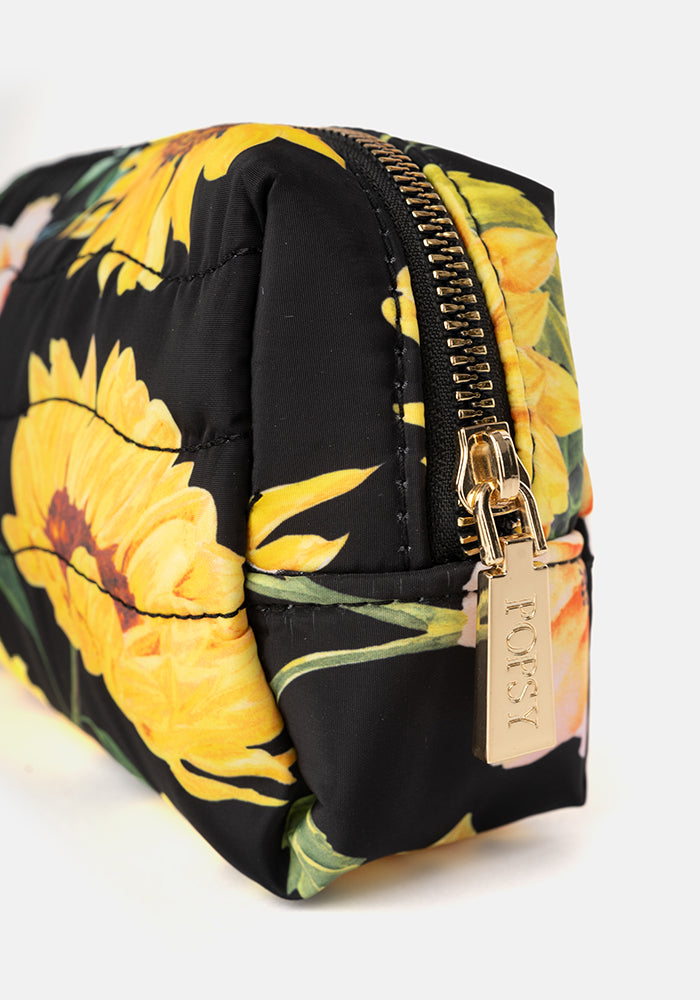 Third angle of Black Sunflower Print Popsy Pencil Case