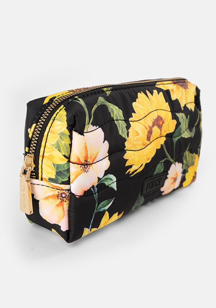 Fourth angle of Black Sunflower Print Popsy Pencil Case