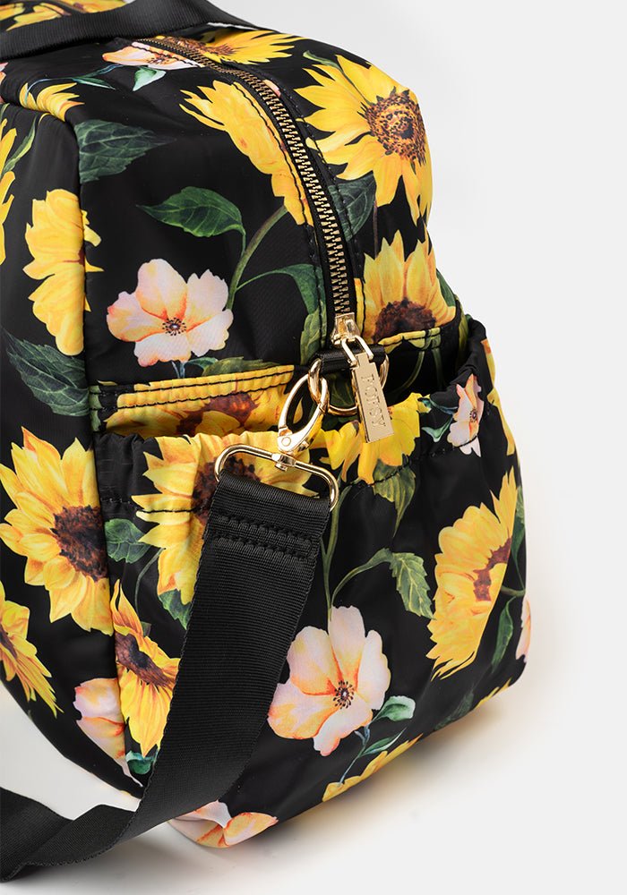 Black Sunflower Print Weekend Bag