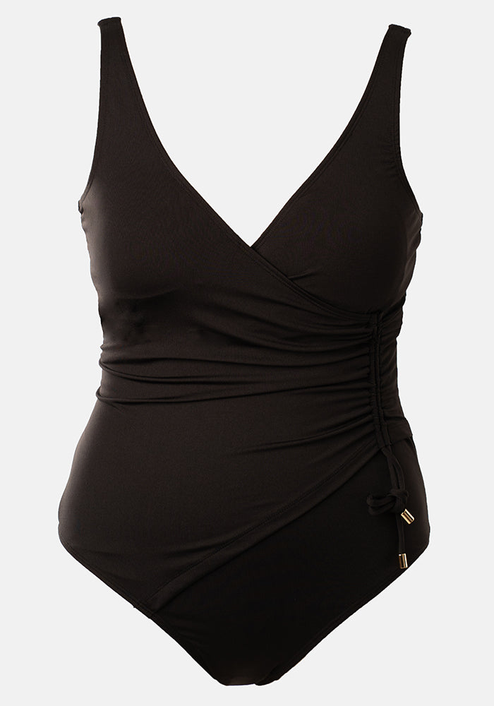 Third angle of Popsy Black Side Ruched Swimsuit