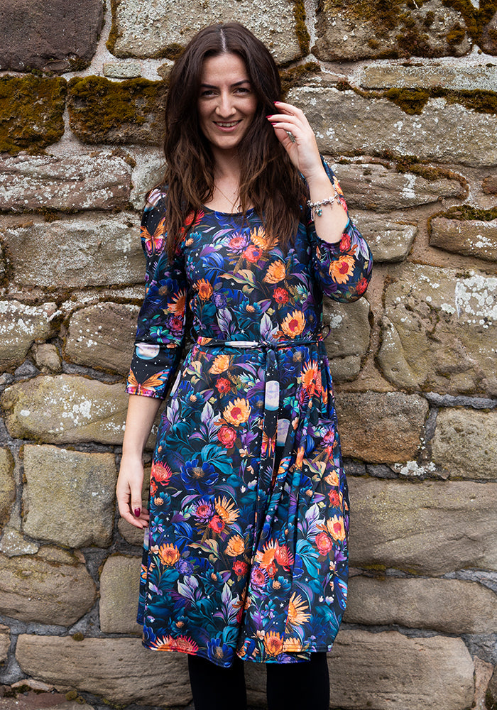 Oraya Full Moon Butterfly Floral Print Dress