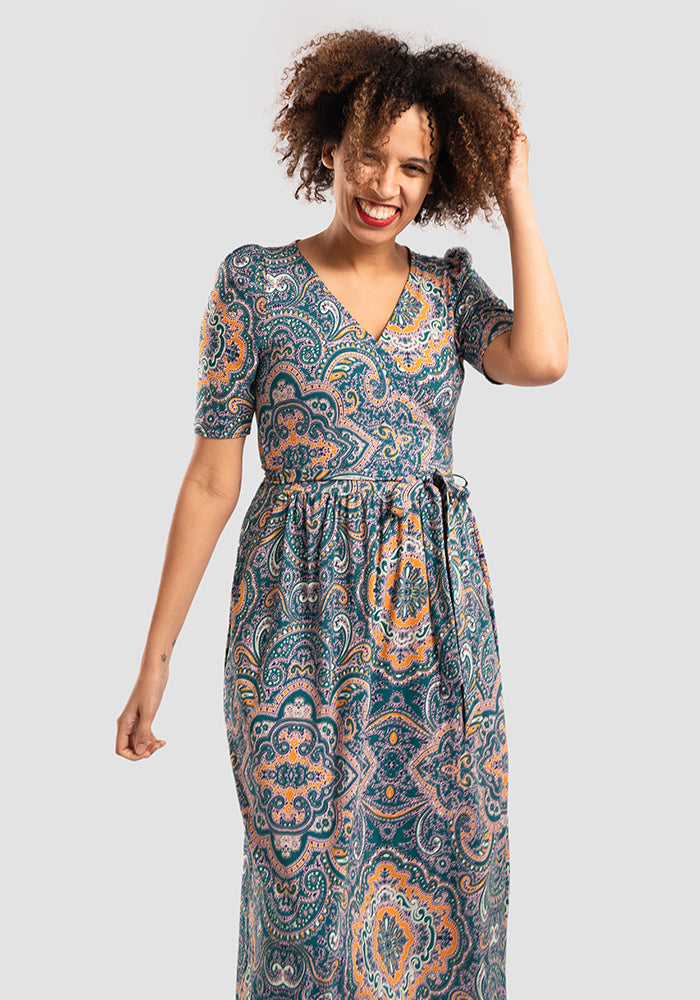 Blaine Paisley Tile Print Cotton Midaxi Dress