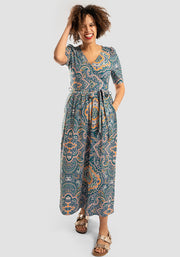 Blaine Paisley Tile Print Cotton Midaxi Dress