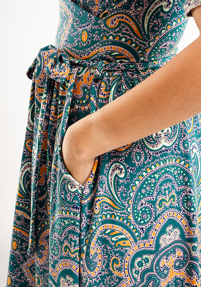 Blaine Paisley Tile Print Cotton Midaxi Dress