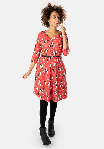Blizzard Penguins Print Dress