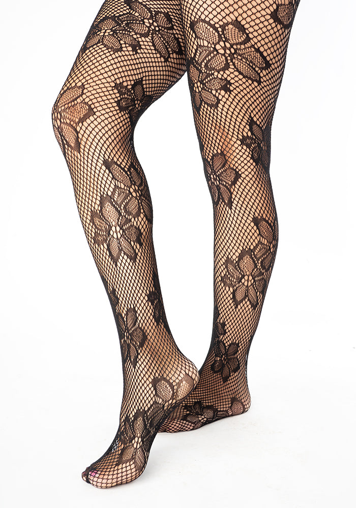 Front view of Floral Net Tights