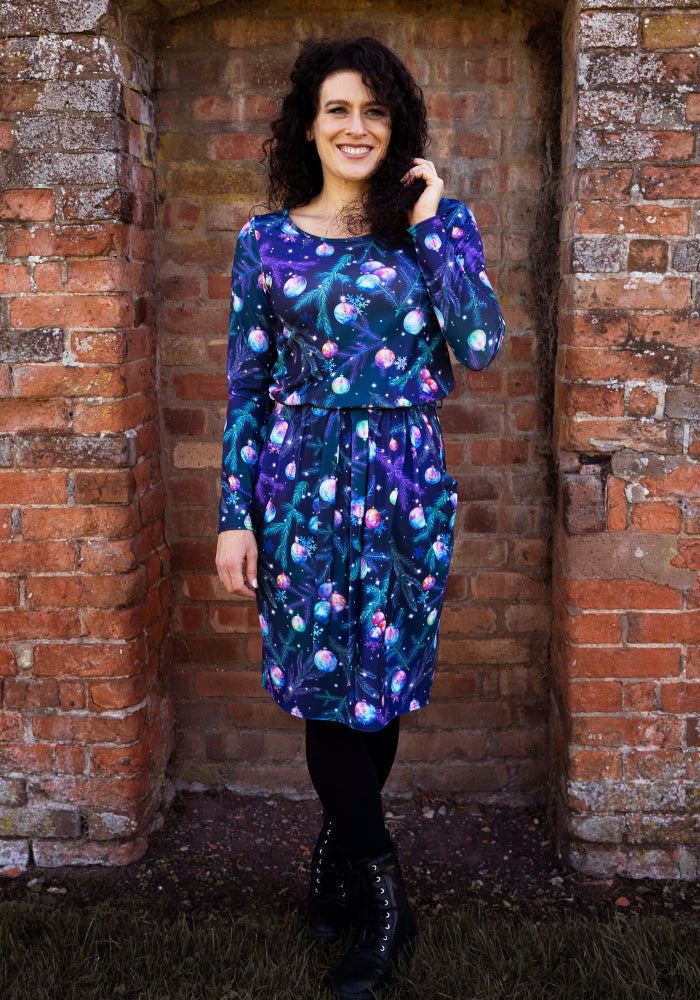 Eira Festive Baubles Print Jersey Dress