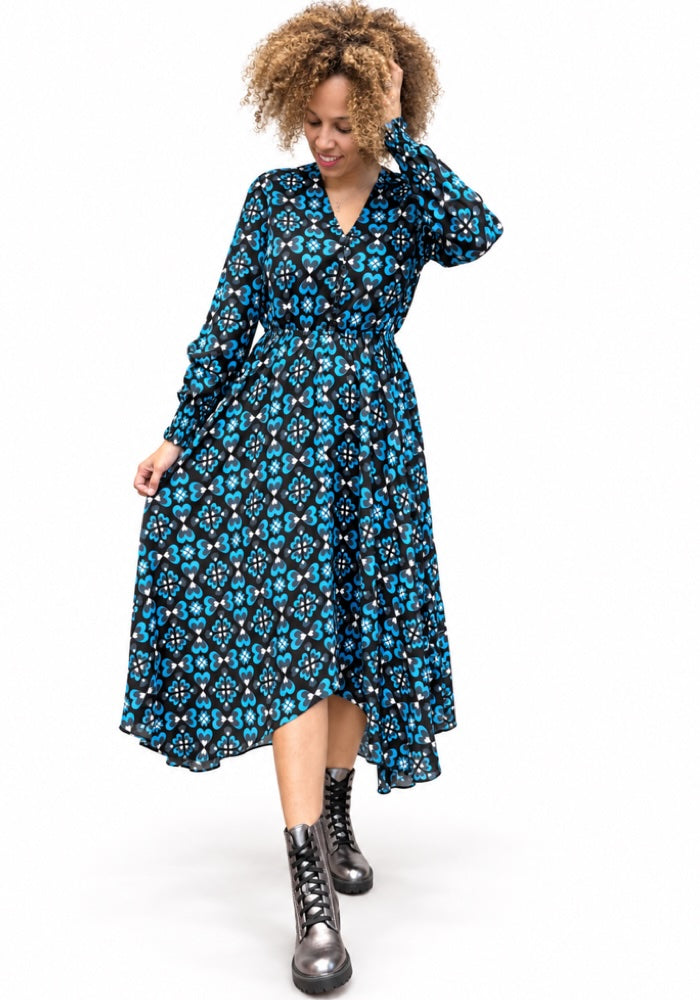 Nori Retro Painted Hearts Print Handkerchief Hem Dress
