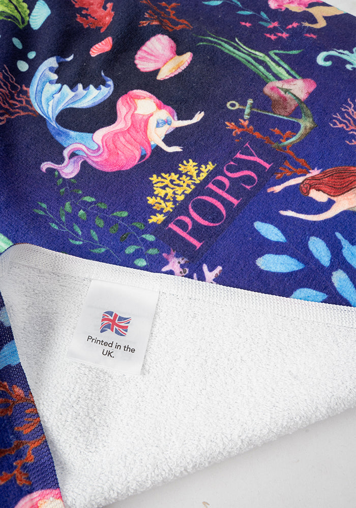Large Blue Mermaid Print Towel