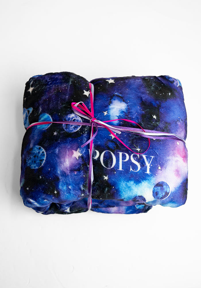 Blue Planet Sky Print Plush Throw Blanket (Pop-Under)