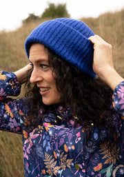 Blue Satin Lined Ribbed Beanie