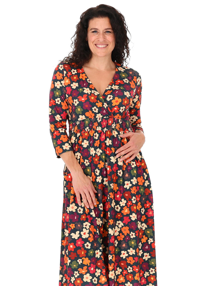 Bodhi Flower Doodle Print Midi Dress